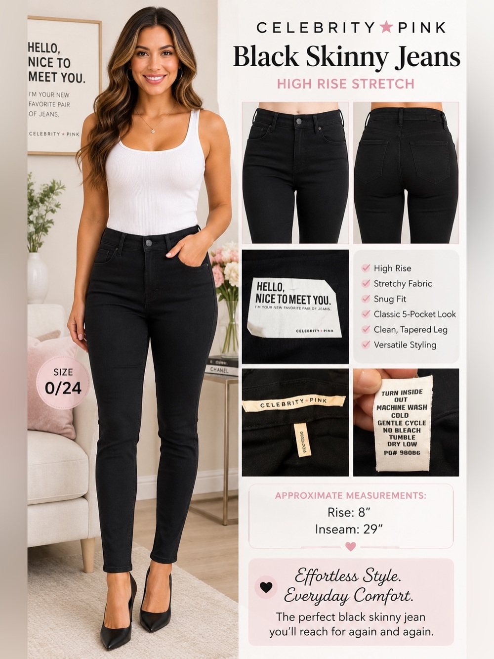 Celebrity Pink Black Skinny Jeans - High Rise Stretch NEW Size 0